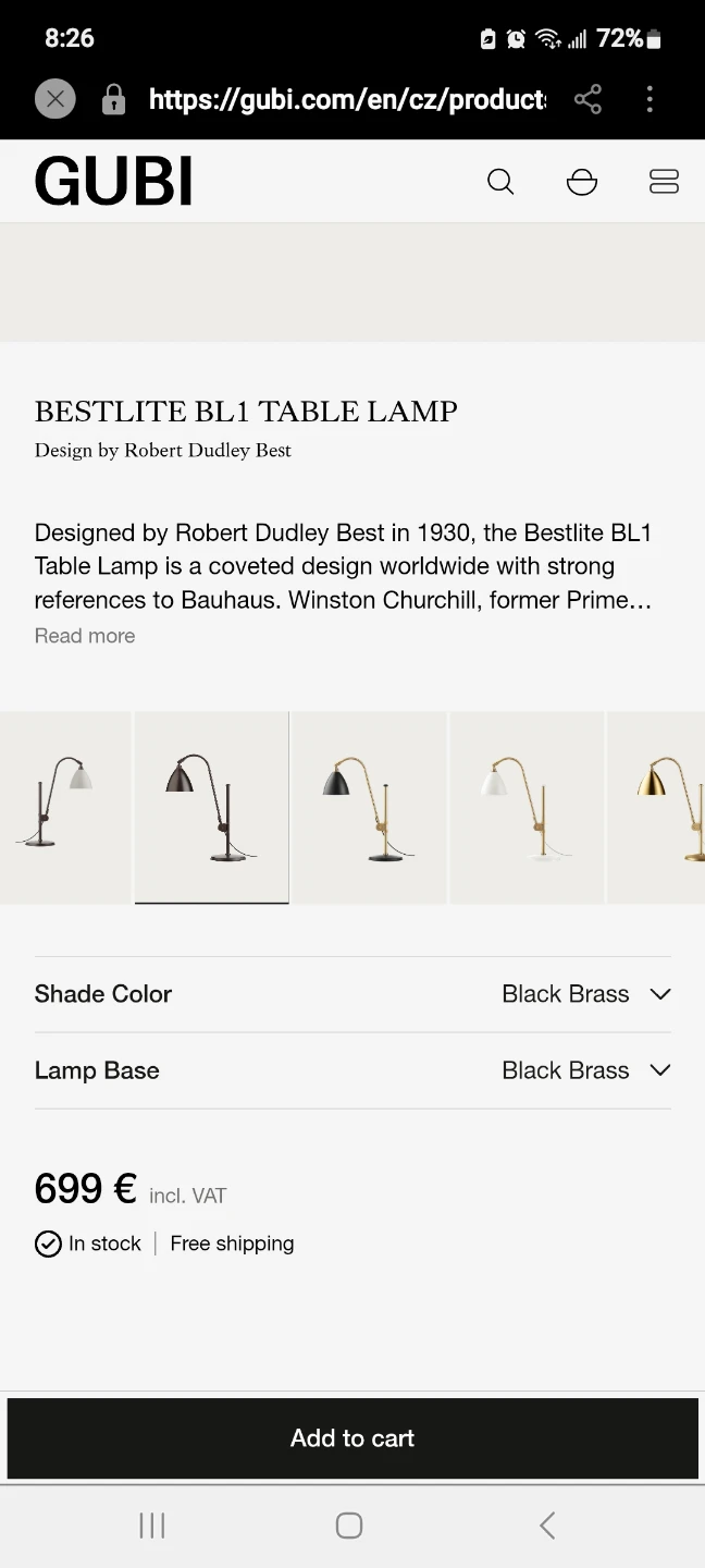 Gubi Bestlite BL1 Table Lamp Brass - photo 5