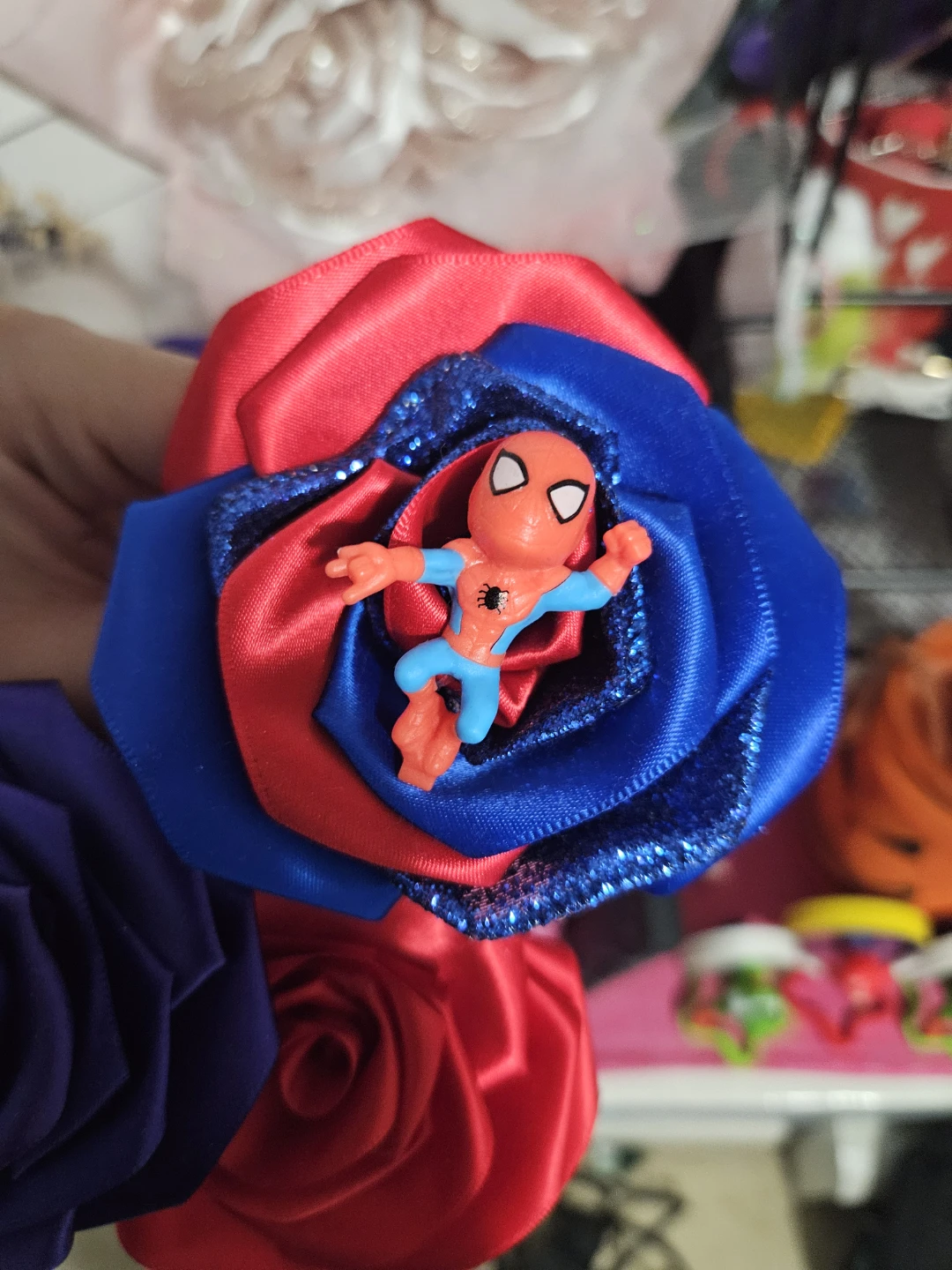 Handmade Fabric Roses with Spider-Man Charm - photo 4