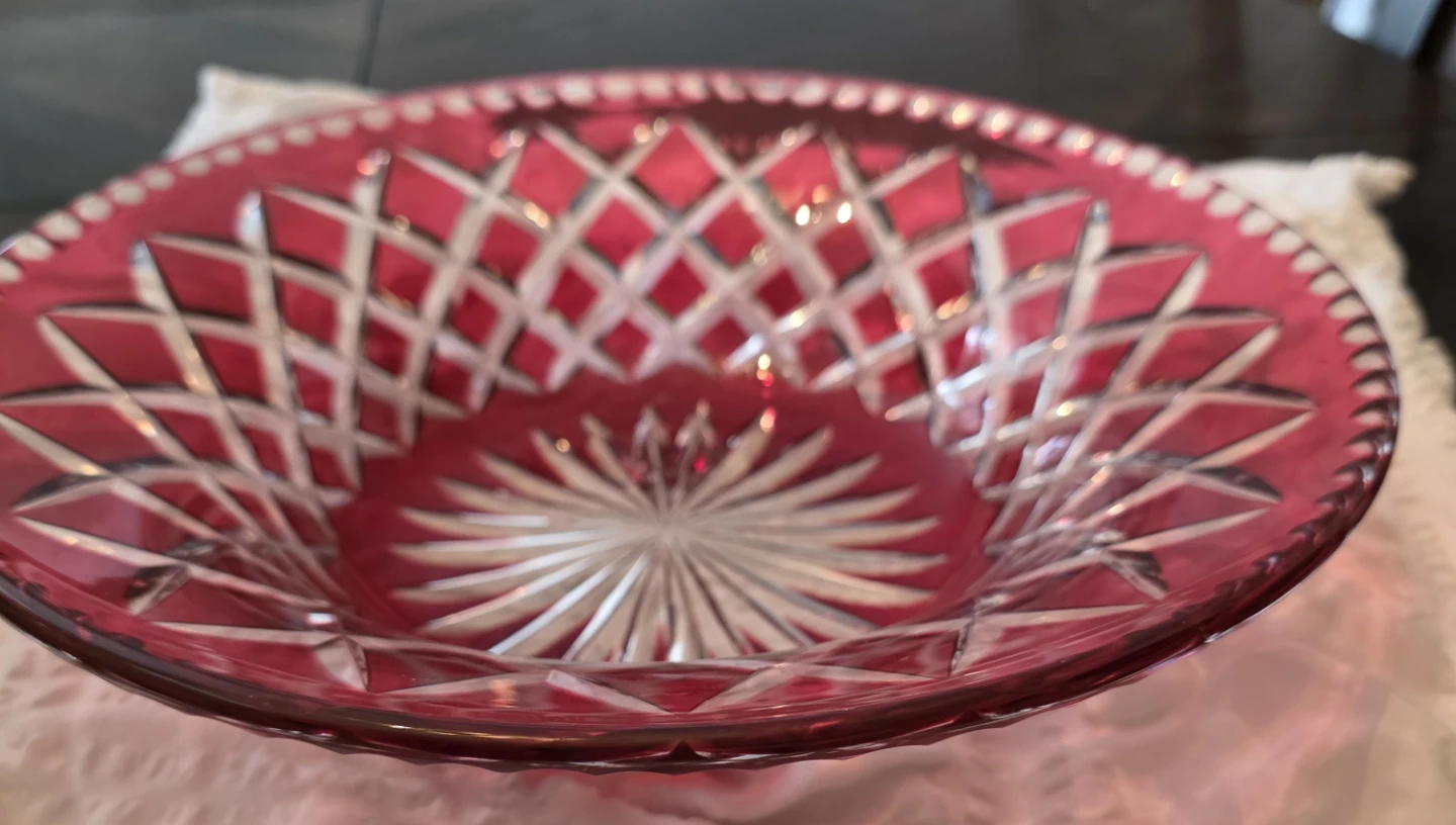 Vintage ruby red and clear glass bowl - photo 3