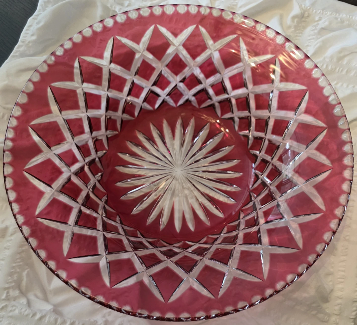 Vintage ruby red and clear glass bowl - photo 4