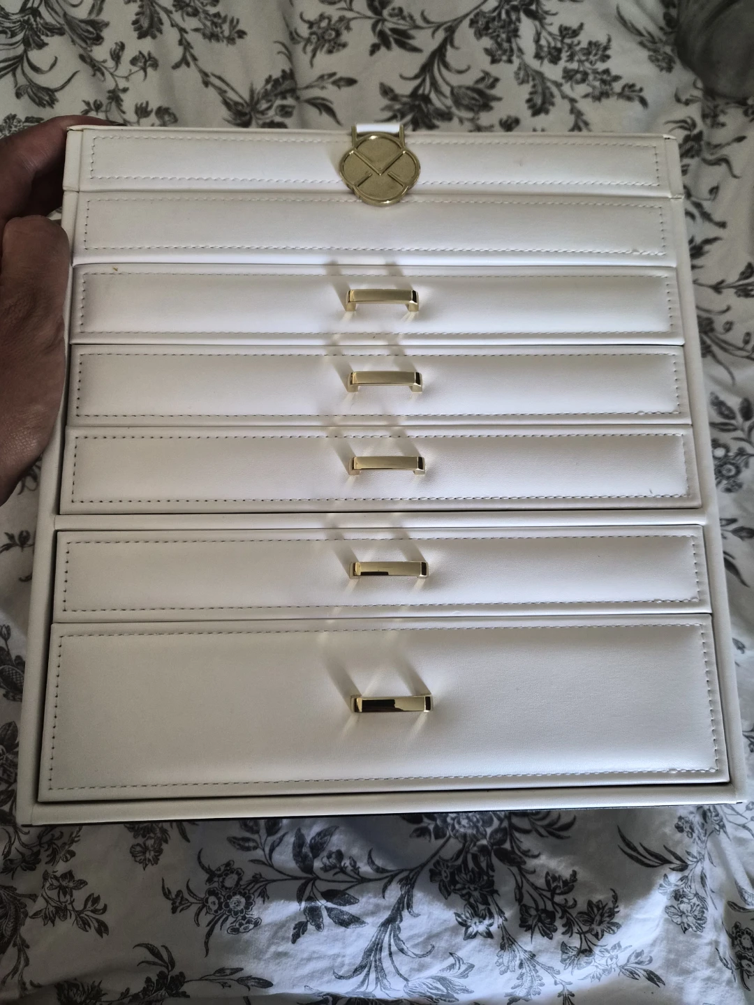 White Faux Leather Jewelry Box with 5 Drawers