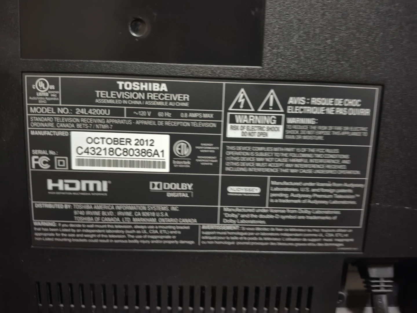 Toshiba 24" Television - photo 3