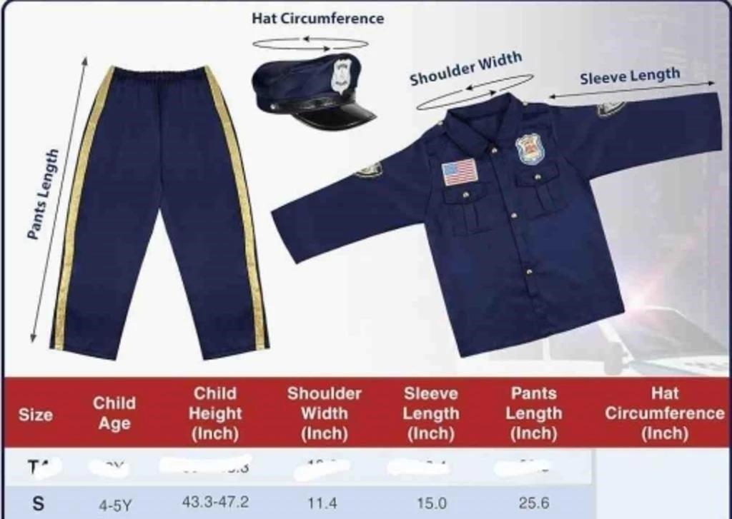 Kids Police Officer Costume Set with Accessories - Size S (4-5Y) - photo 2