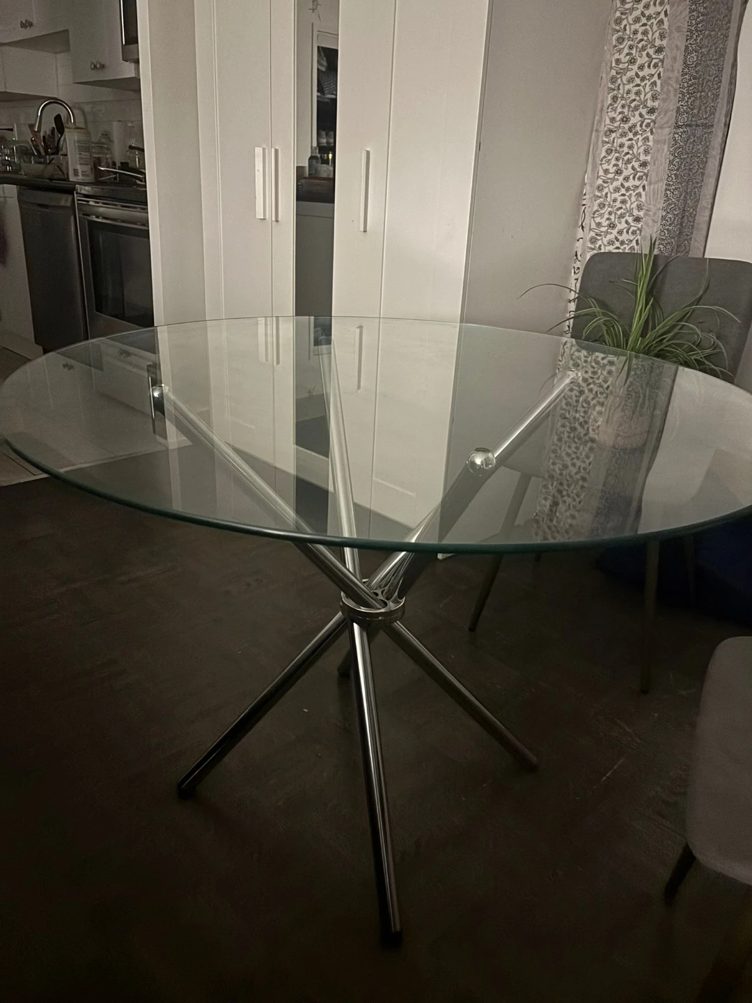 Round Glass Dining Table with Chrome Base