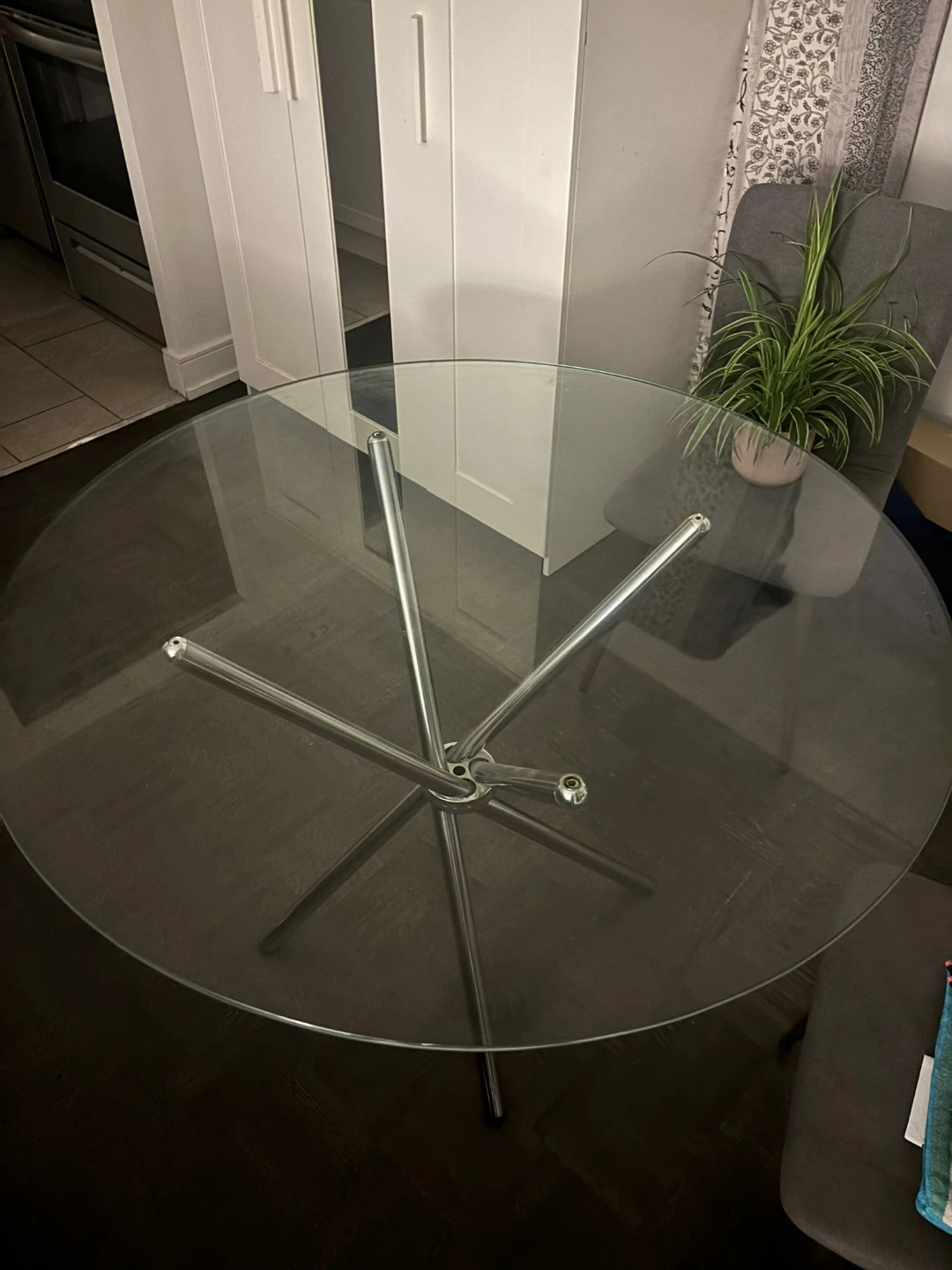 Round Glass Dining Table with Chrome Base - photo 2