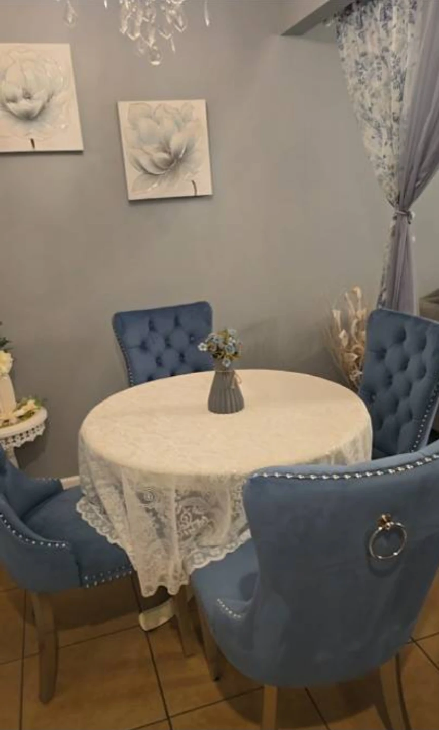 Blue Velvet Dining Chairs with Ring Detail (Set of 4)