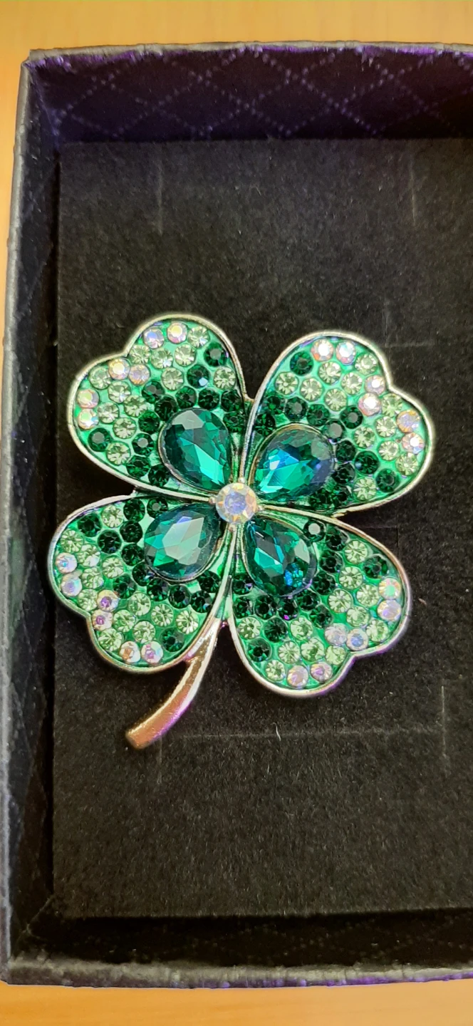 Sparkly Green Four-Leaf Clover Brooch Pin