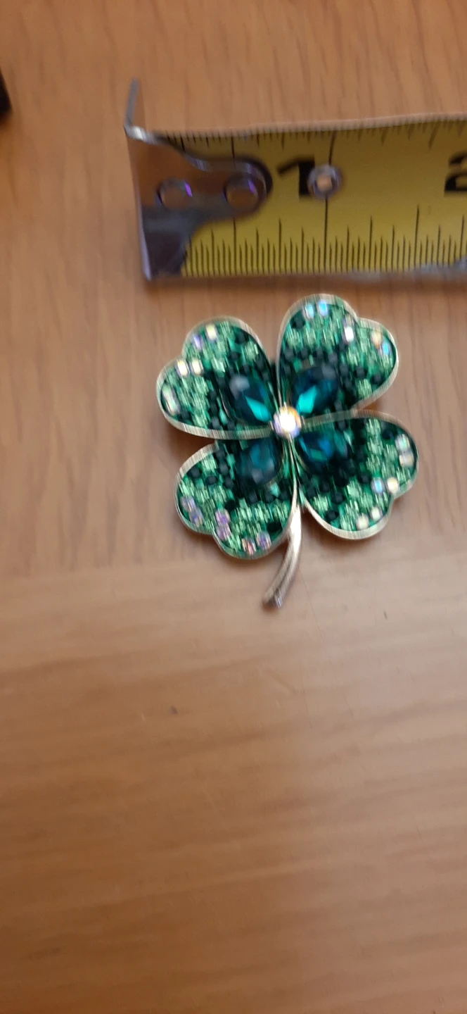 Sparkly Green Four-Leaf Clover Brooch Pin - photo 3