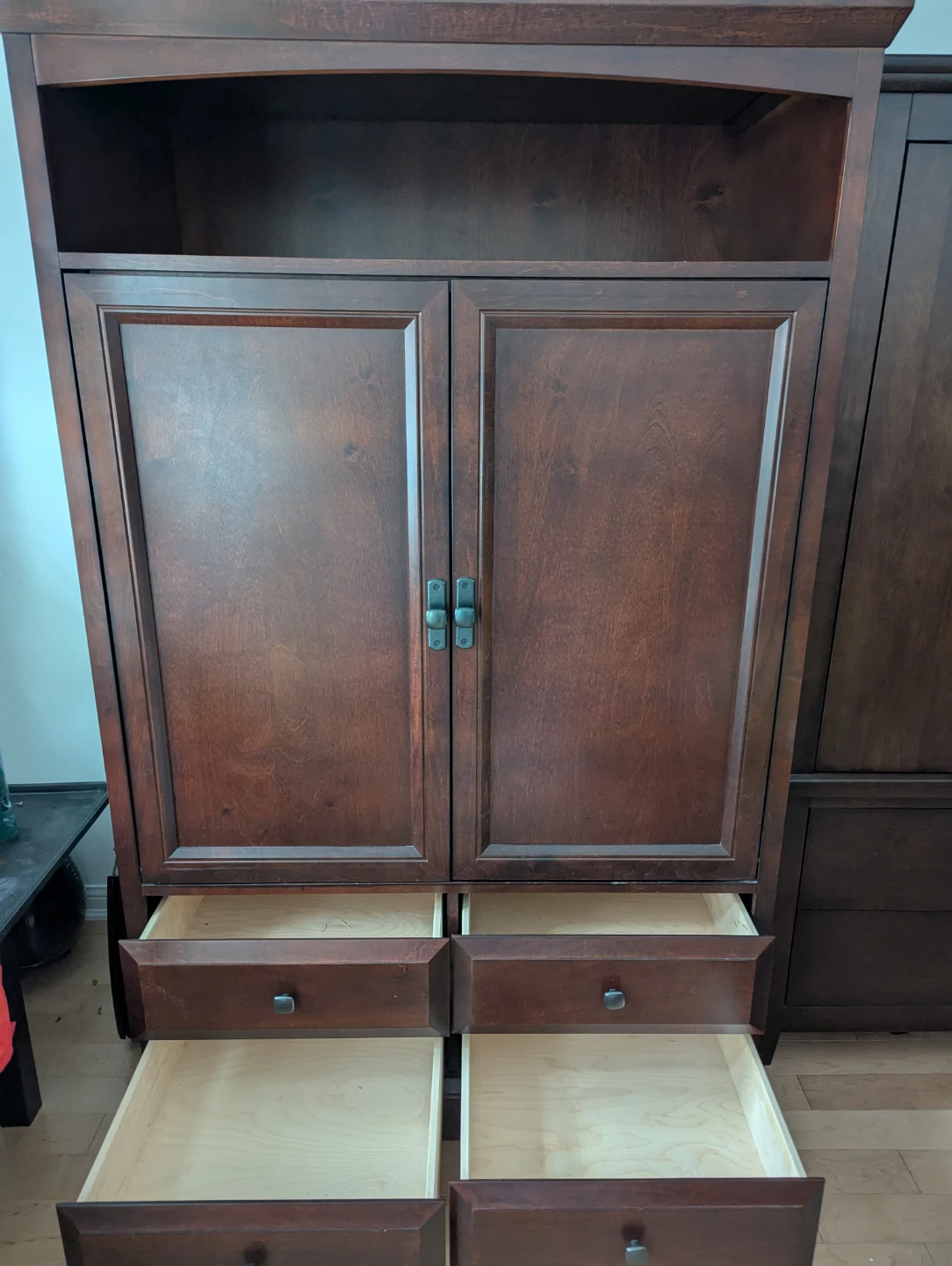 Dark Wood Media Console with Doors and Drawers - photo 2