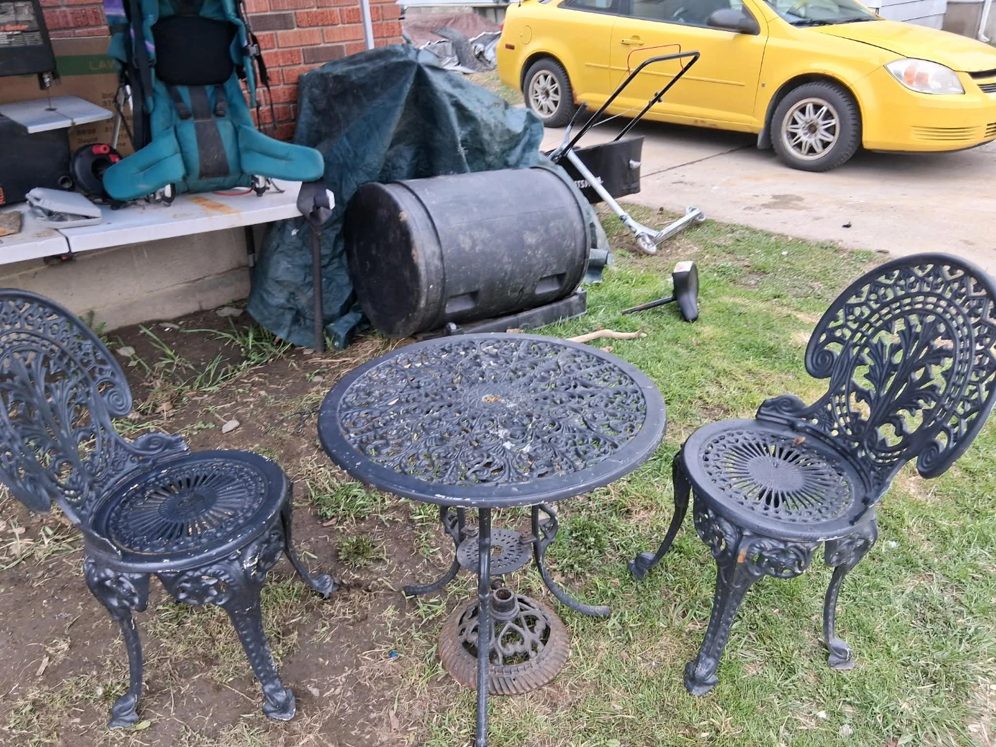 Ornate Black Cast Iron Bistro Set (Table & 2 Chairs) - photo 3