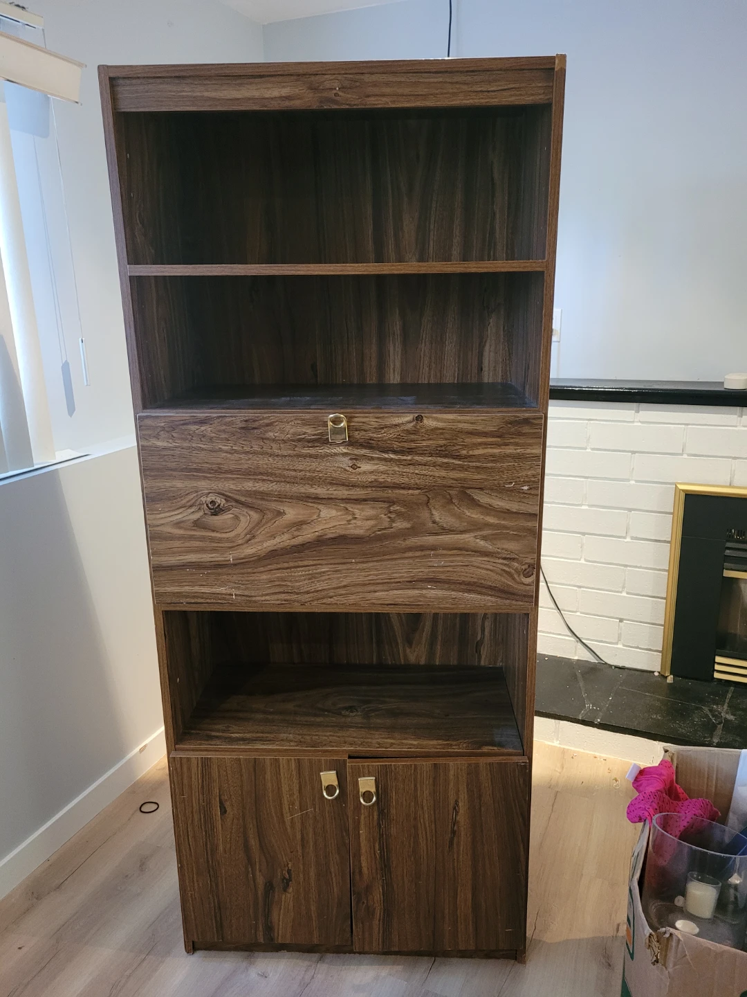 Tall Brown Wood-Look Bookshelf with Cabinet