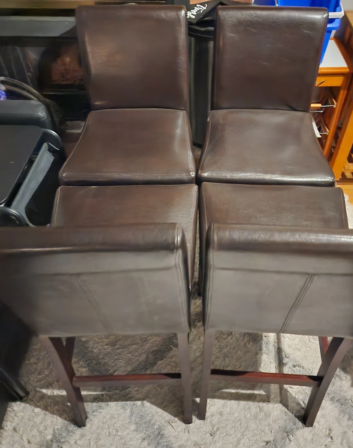 Set of 4 Brown Faux Leather Bar Stools - photo 3