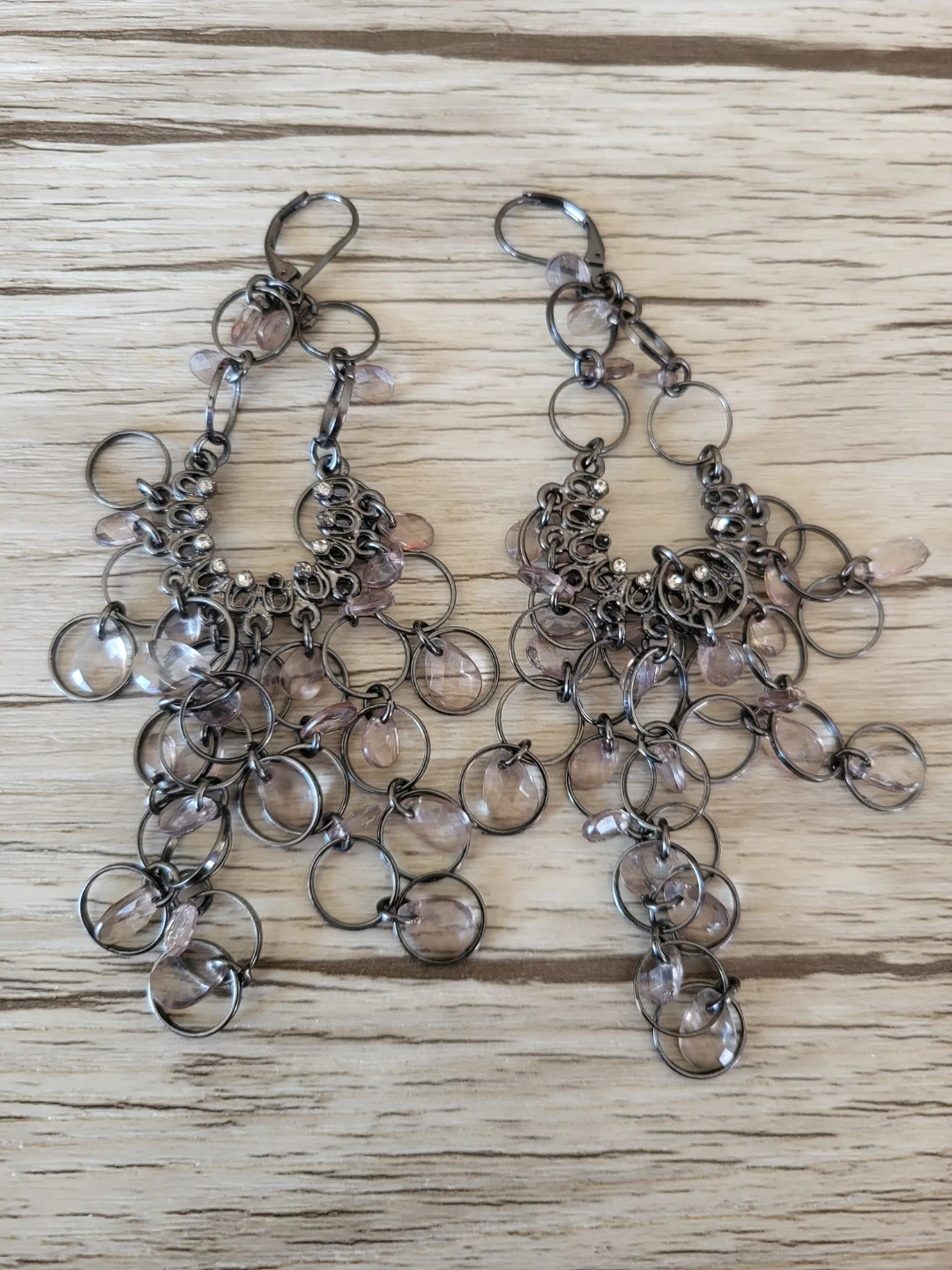 Dangle Earrings with Clear Beads and Chain Accents