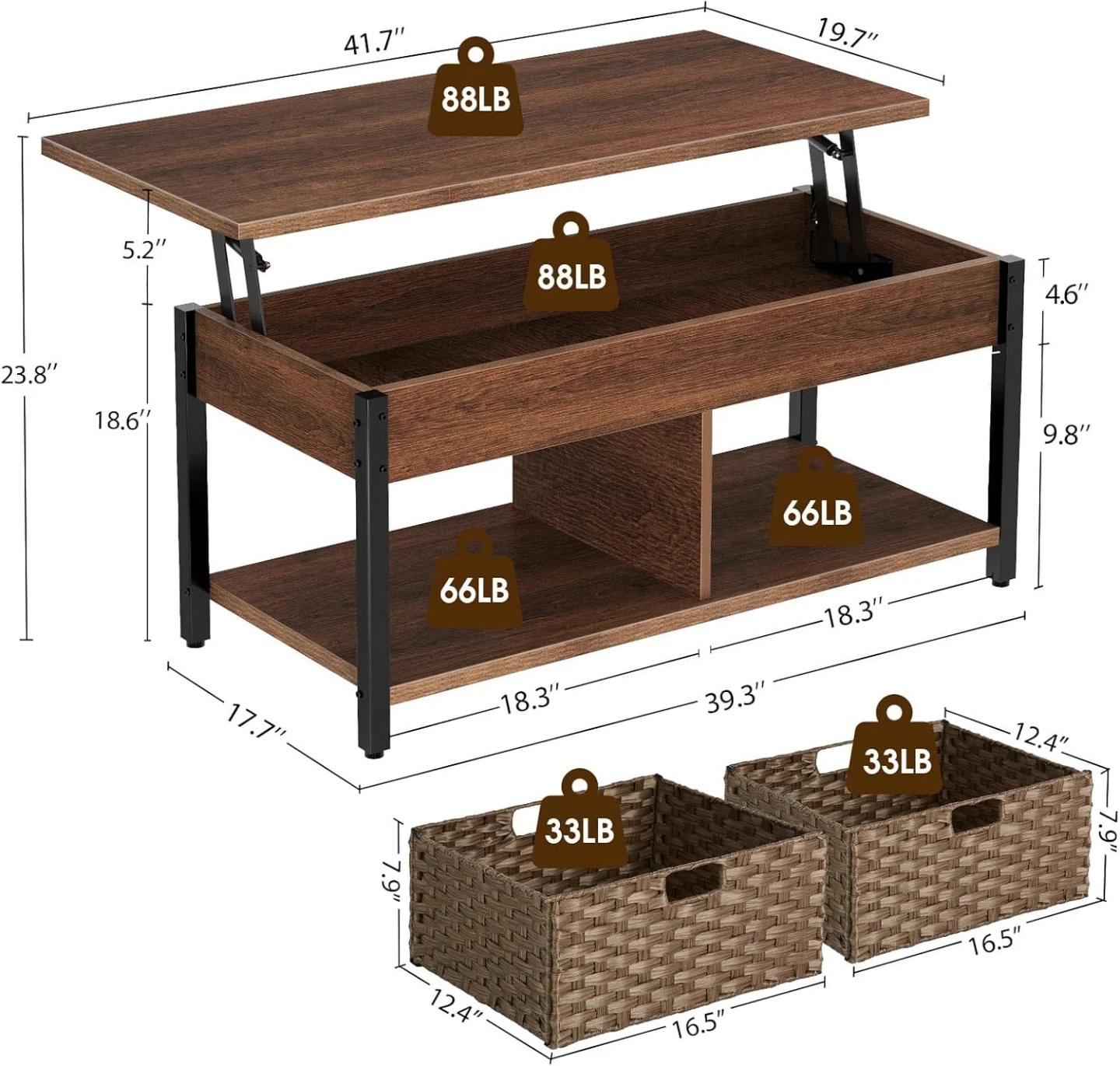 Lift Top Coffee Table with Storage Baskets - photo 3