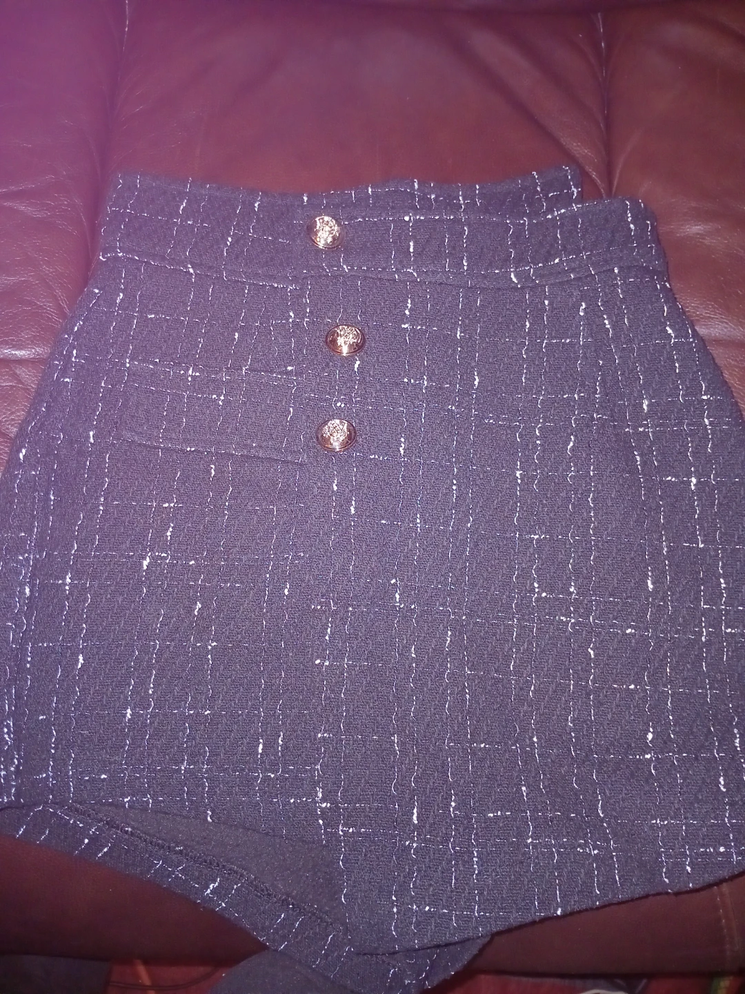 Black Tweed Shorts with White Threading - Size L