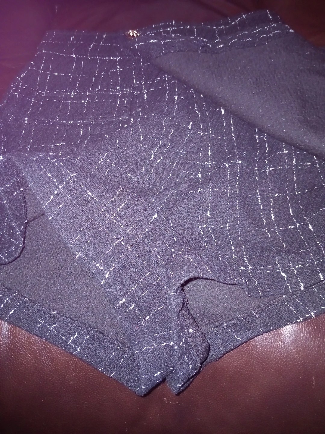 Black Tweed Shorts with White Threading - Size L - photo 2