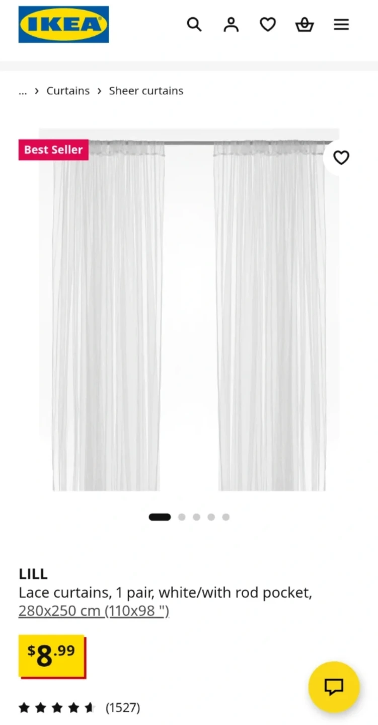 IKEA LILL Sheer Curtains White 2x 250x280 cm