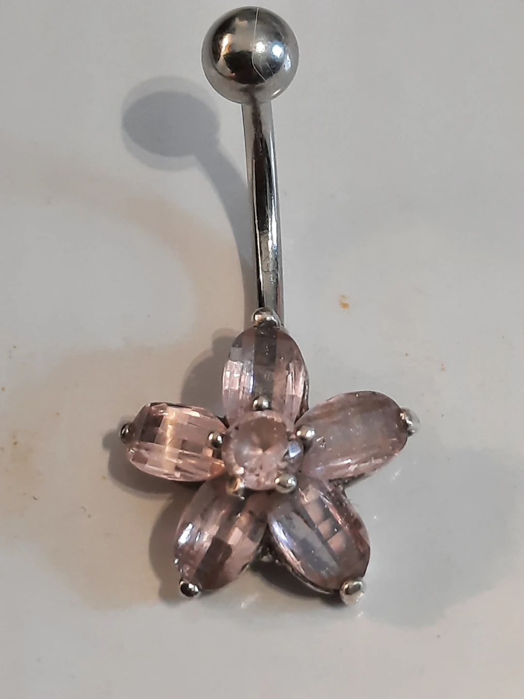 Steeling silver belly button rozquart stone ring - photo 2