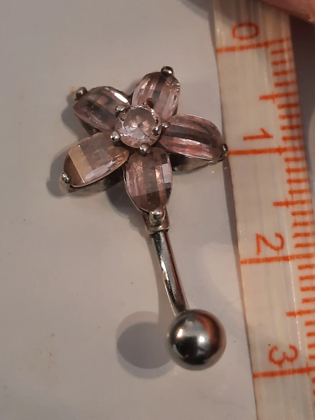 Steeling silver belly button rozquart stone ring - photo 5