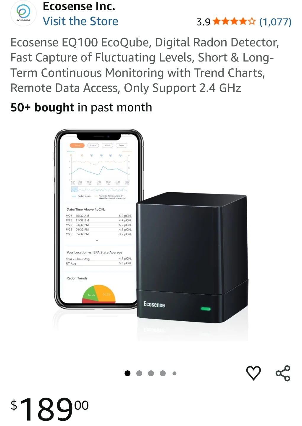 Ecosense EQ100 EcoQube Digital Radon Detector