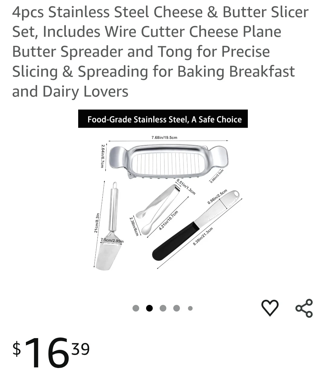 4pc Stainless Steel Cheese & Butter Slicer Set
