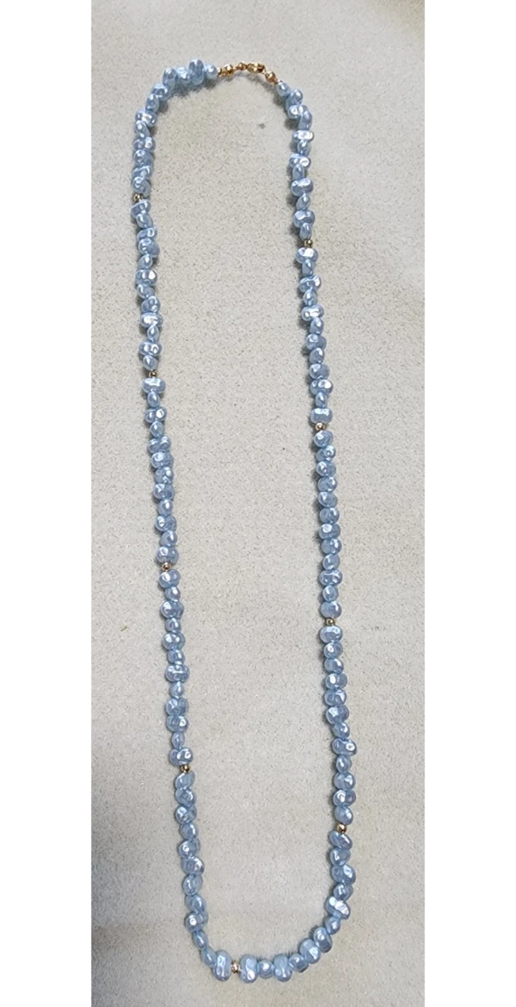 Light Blue Bead Necklace with Gold Clasp