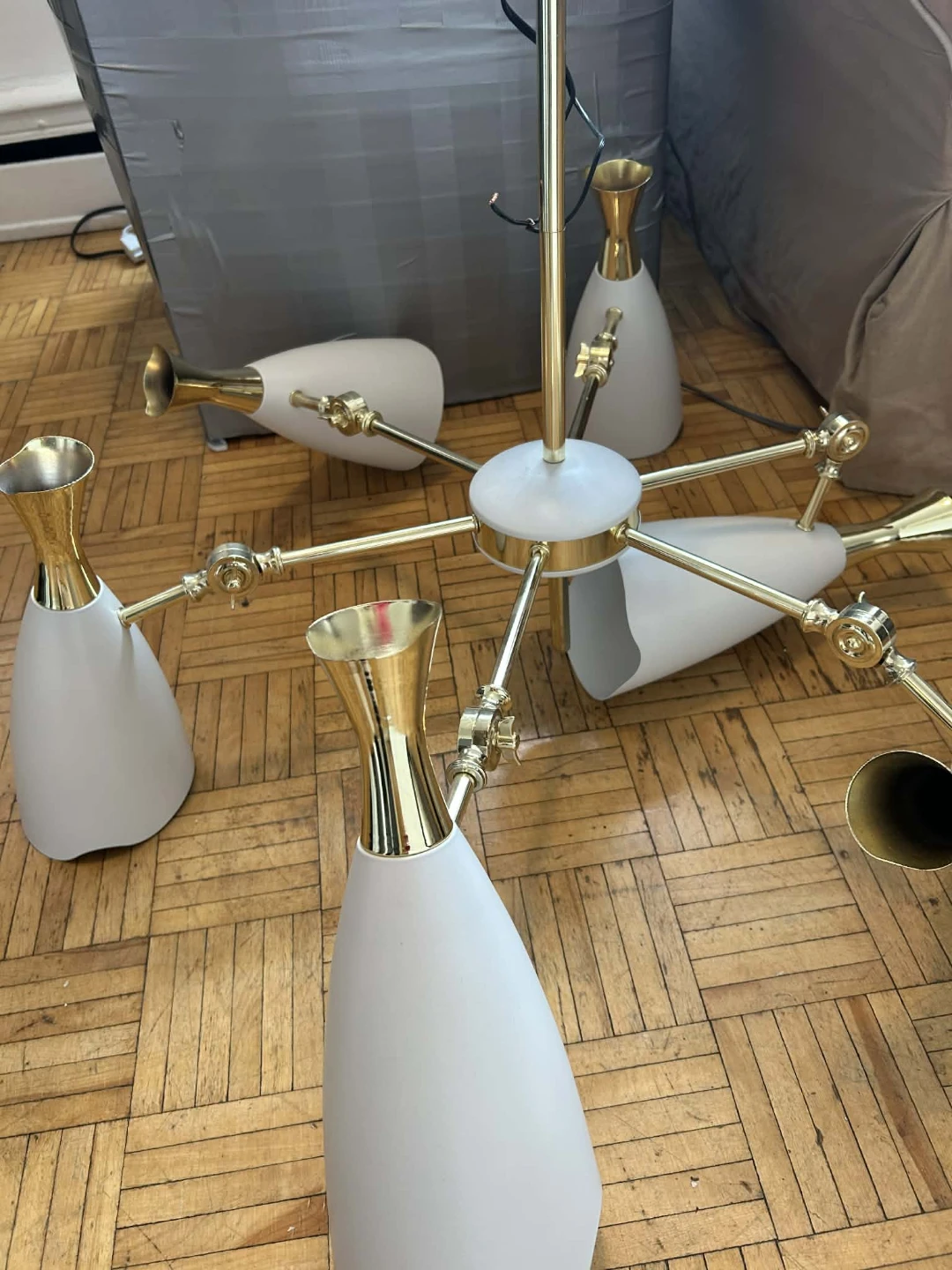 White and Gold Mid-Century Modern Chandelier - photo 3