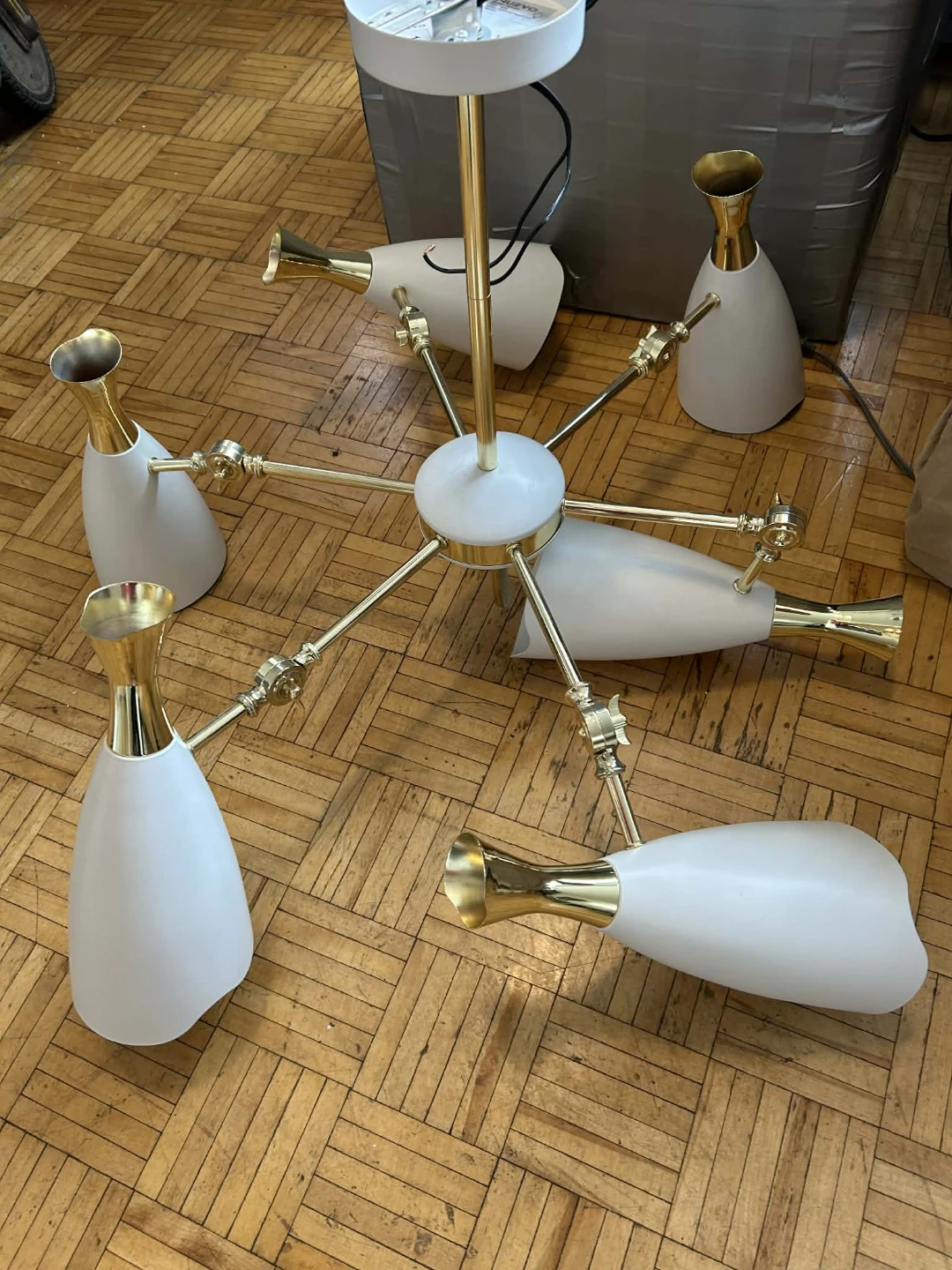 White and Gold Mid-Century Modern Chandelier - photo 4