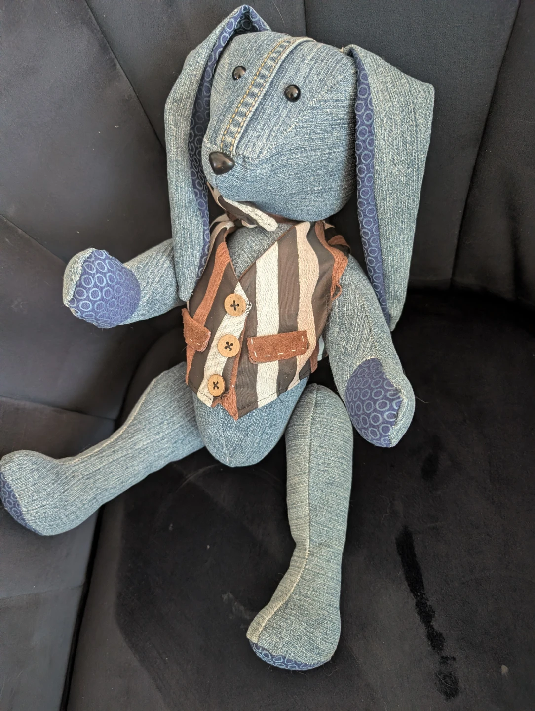 Denim Bunny Stuffed Animal with Striped Vest - photo 2