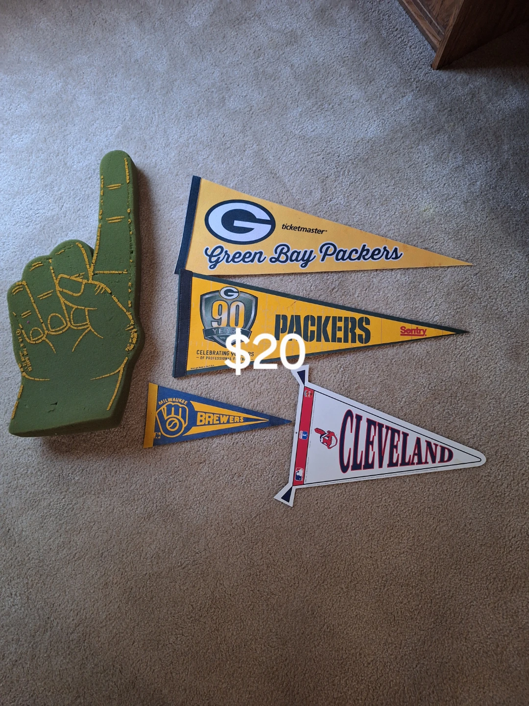 Green Bay Packers, Milwaukee Brewers, Cleveland Pennants Lot