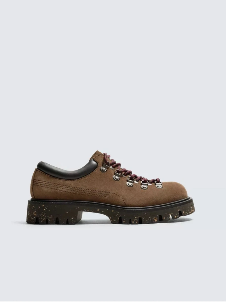 Zara Man Leather Trekking Style Lace-Up Shoes - Brown