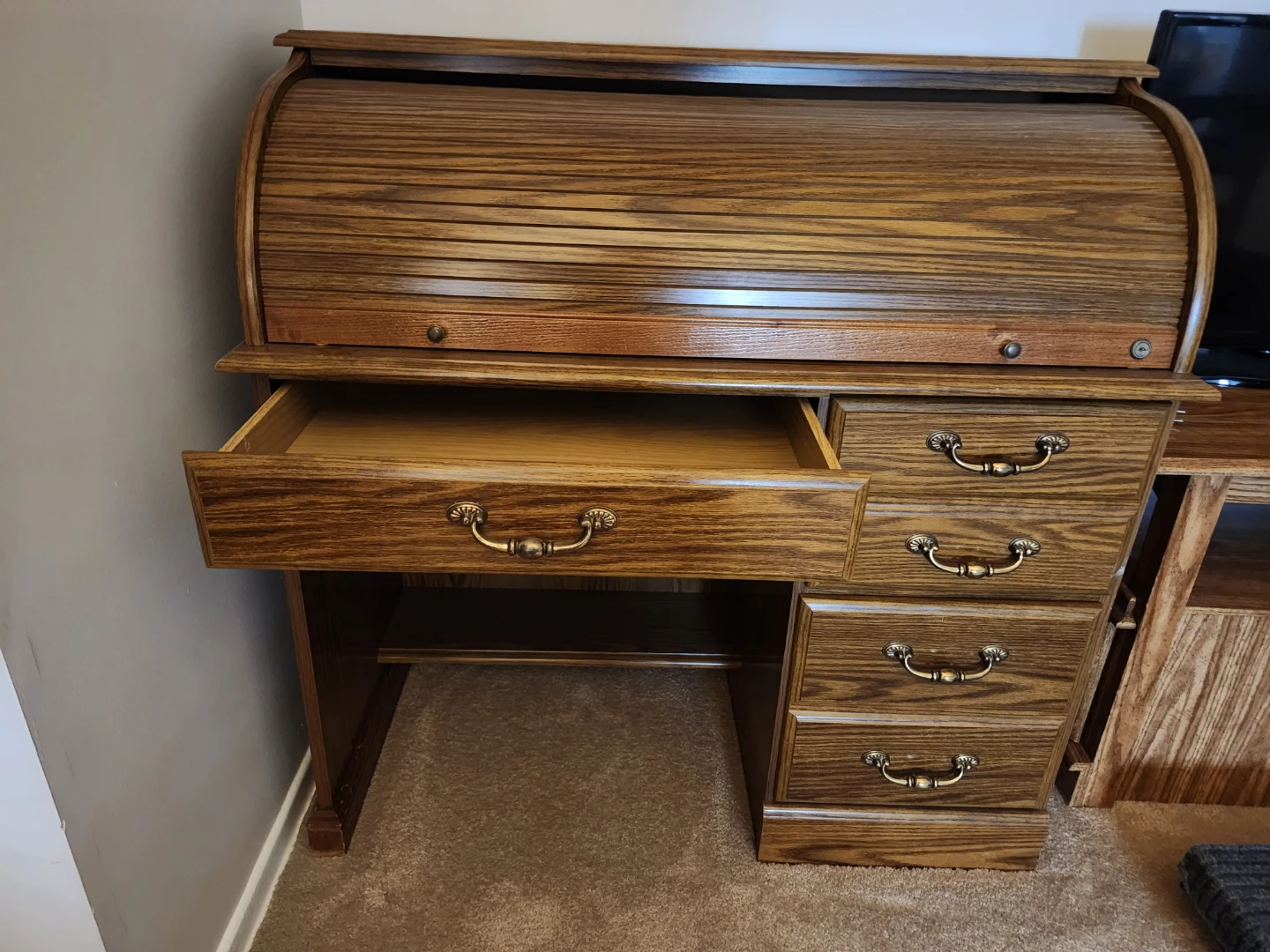 Solid Oak Roll Top Desk - photo 3
