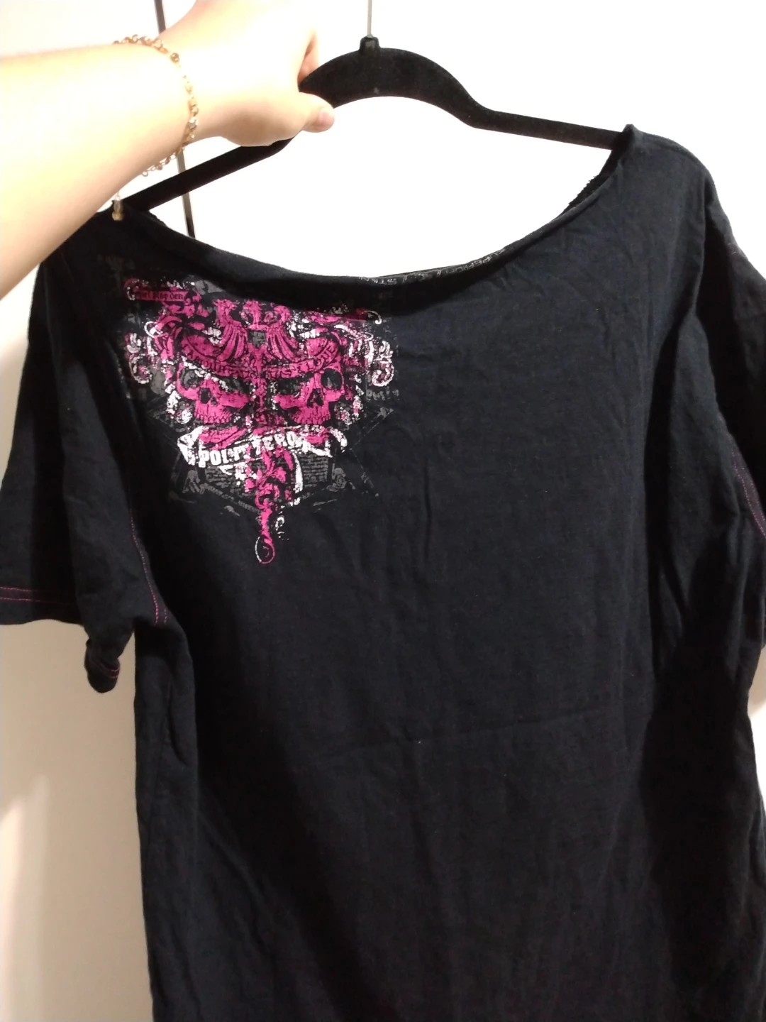 Point Zero Black T-Shirt with Pink Skull Graphic - photo 3