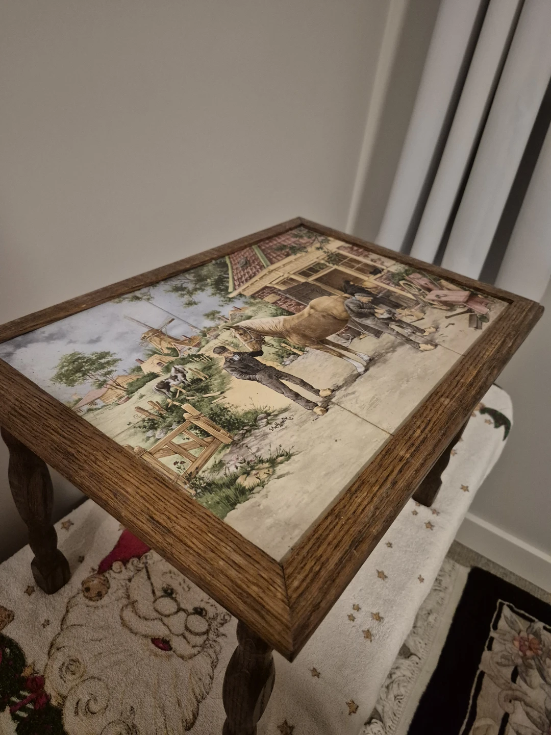 Wooden Side Table with Tiled Top - photo 2