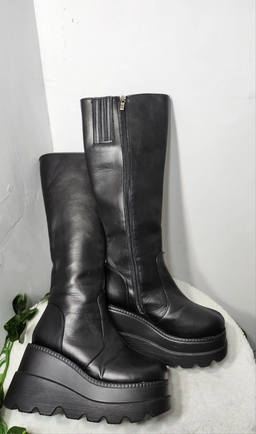 Black Platform Knee-High Boots
