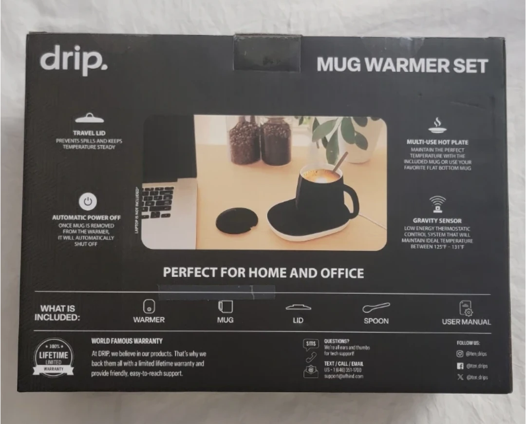 NEW Drip Mug Warmer Set with Ceramic Mug, Lid, and Spoon - Black - photo 2