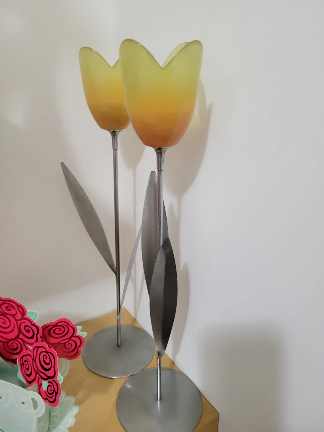 Set of 2 Tulip Shaped Votive Candle Holders