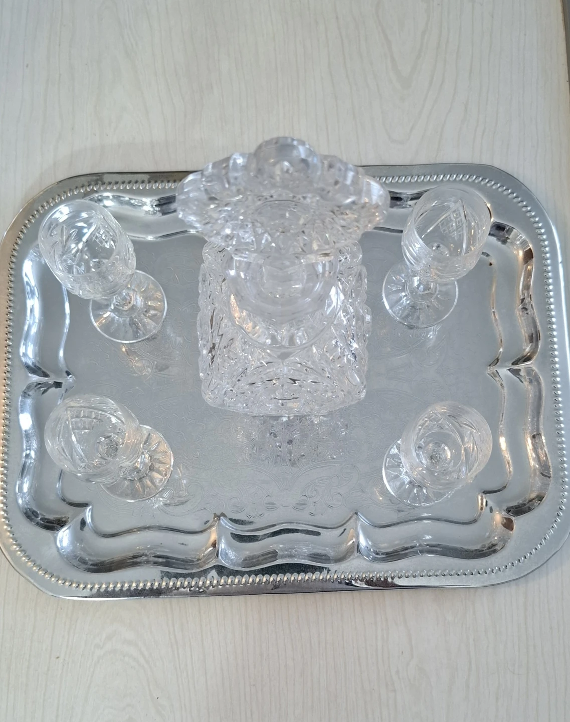 Crystal Decanter Set with Tray and Glasses