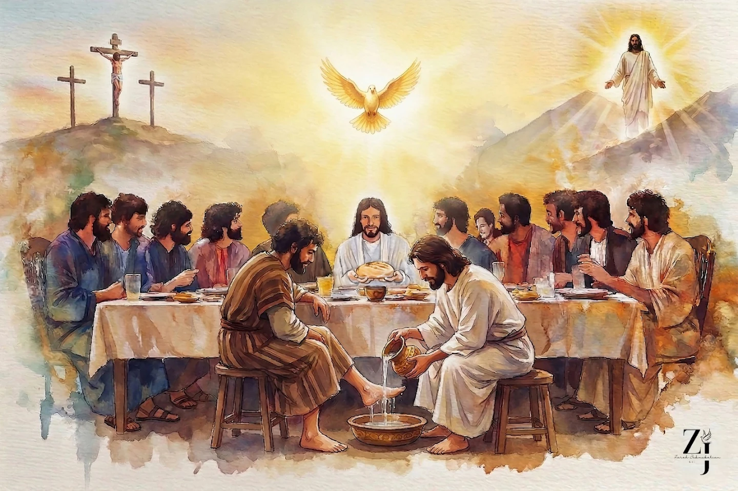 The Last Supper and Foot Washing Religious Art Print