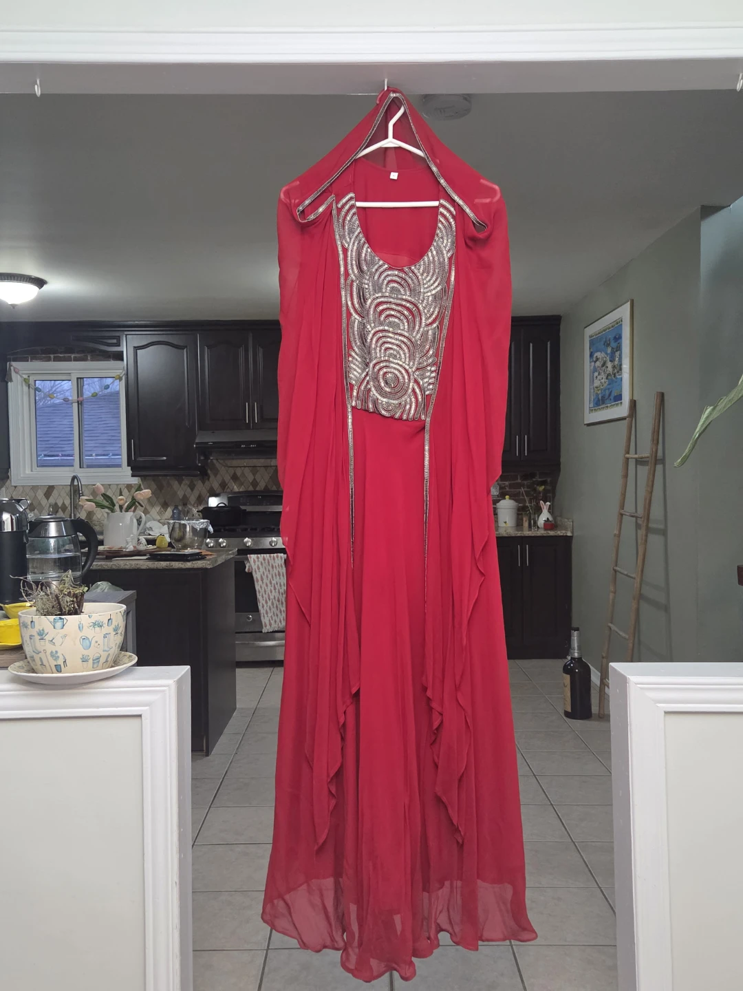 Red Embellished Abaya Dress Size 42