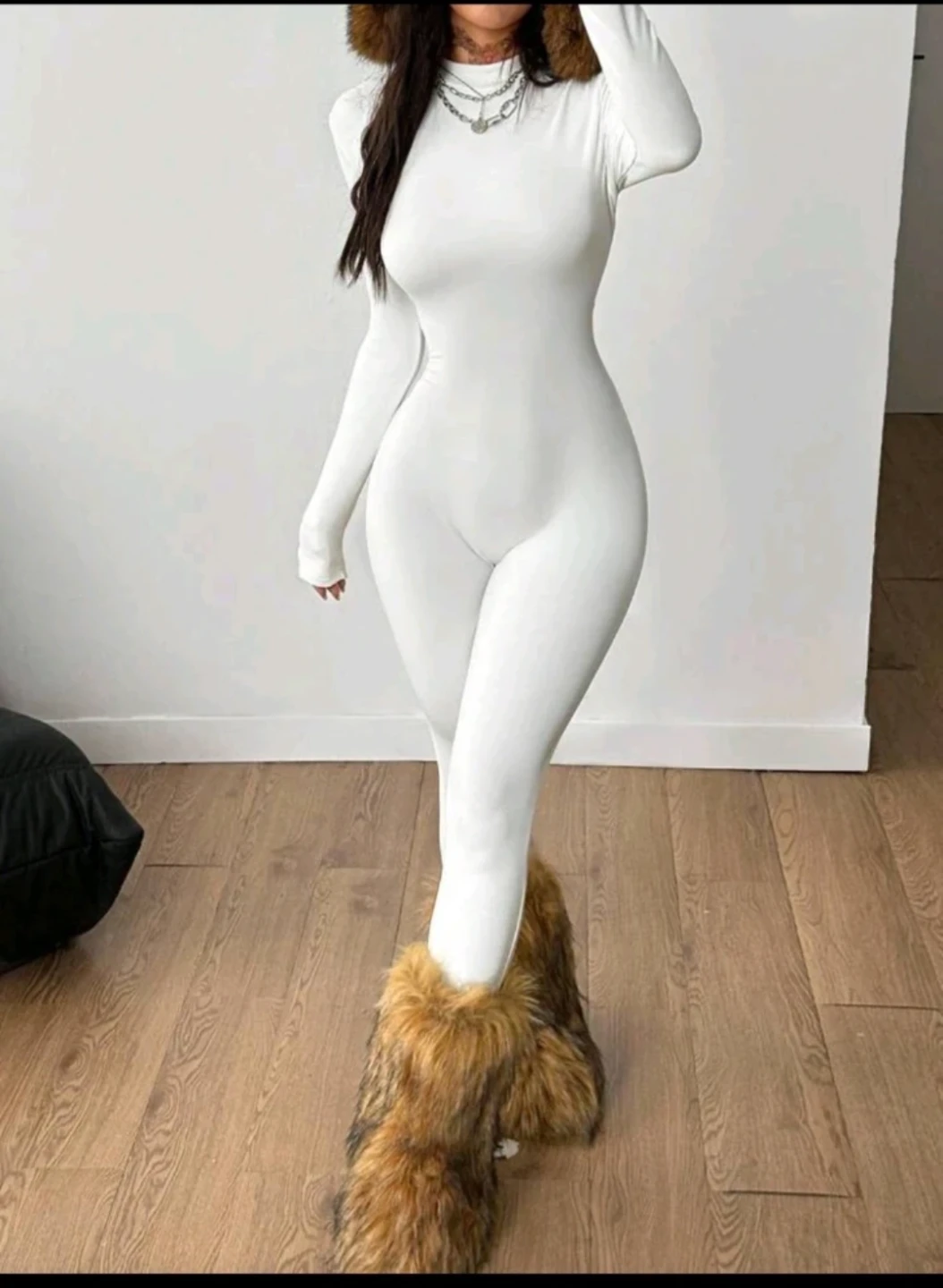 White Long Sleeve Mock Neck Bodysuit - photo 2