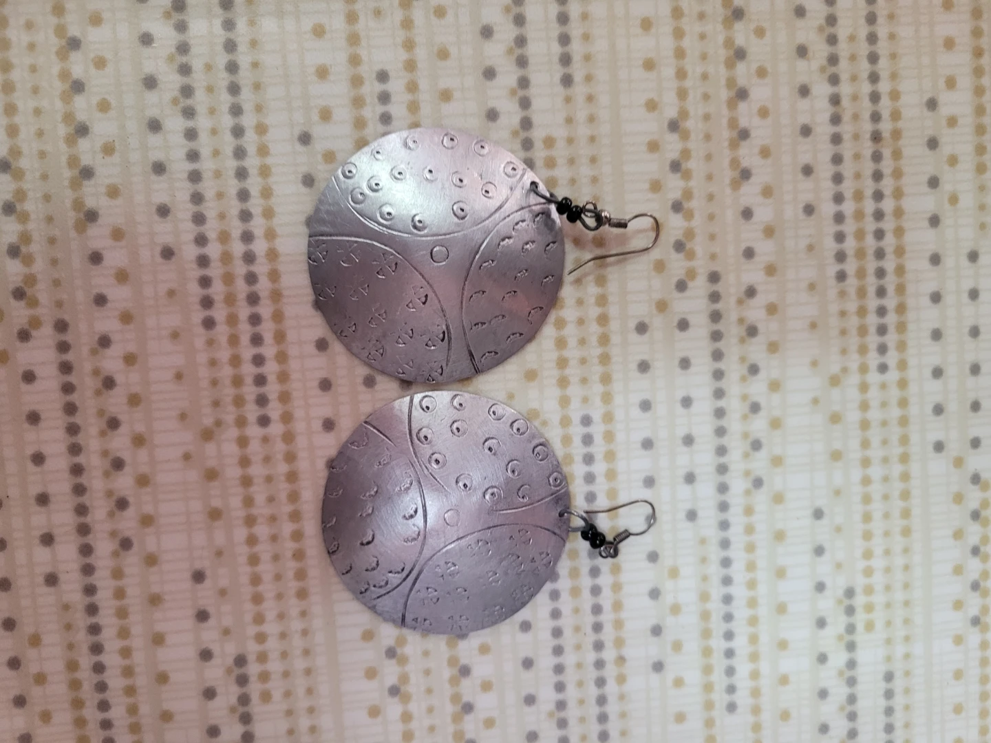 Silver Round Embossed Earrings