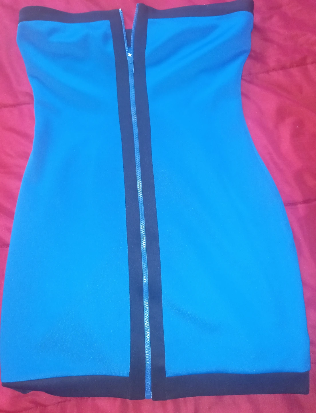 Strapless Blue Dress with Zipper Detail