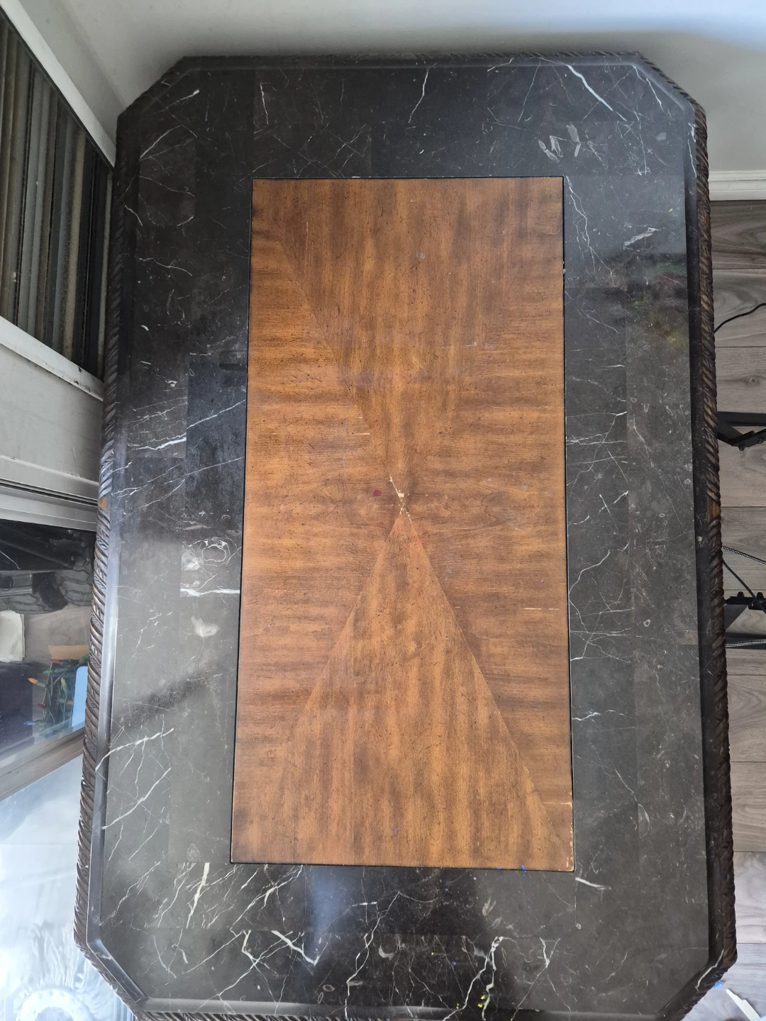 Ornate Wood Coffee Table with Marble Inlay - photo 2