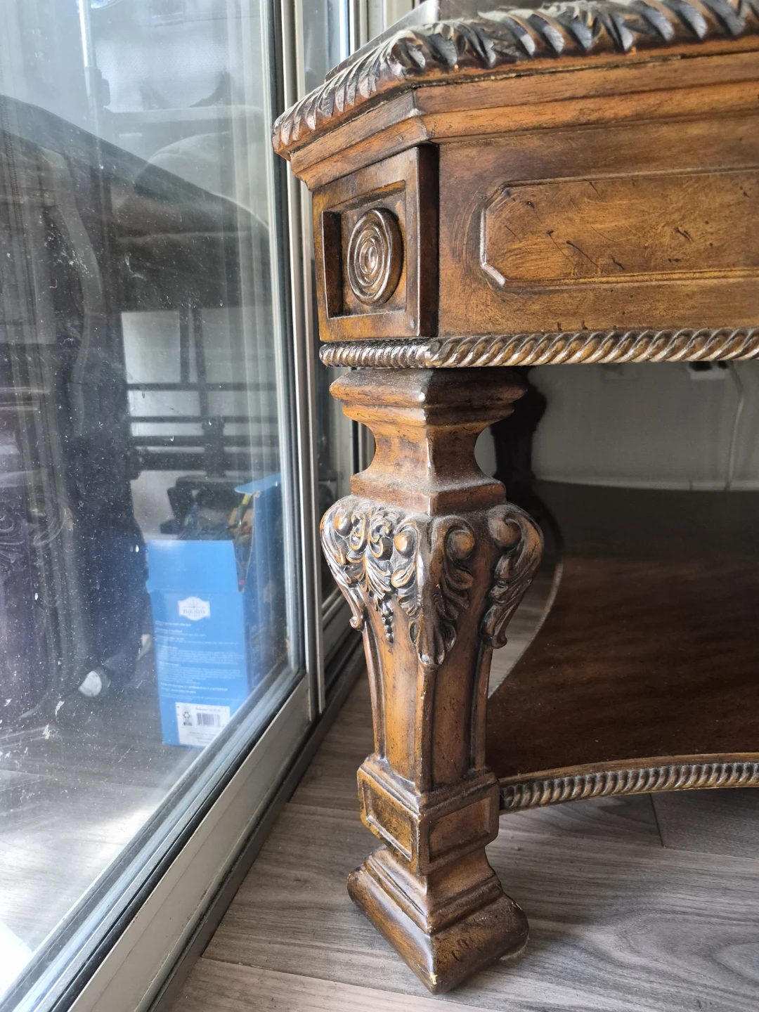 Ornate Wood Coffee Table with Marble Inlay - photo 4