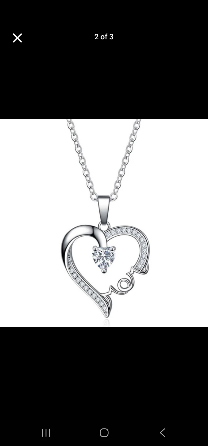 Mom Heart Pendant Necklace with Rhinestones