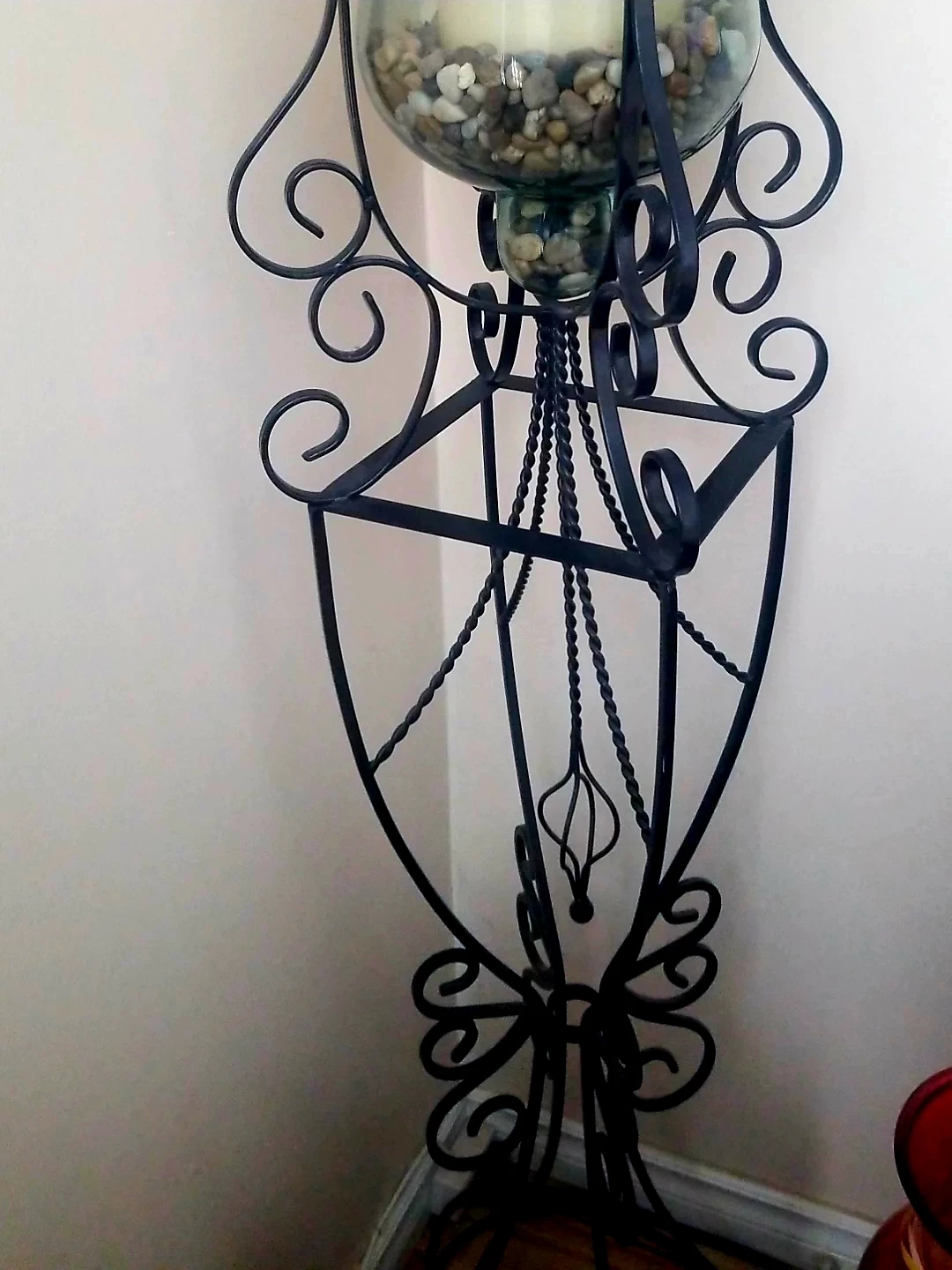 Wrought Iron Candle Holder with Glass Vase and Pebbles - photo 2