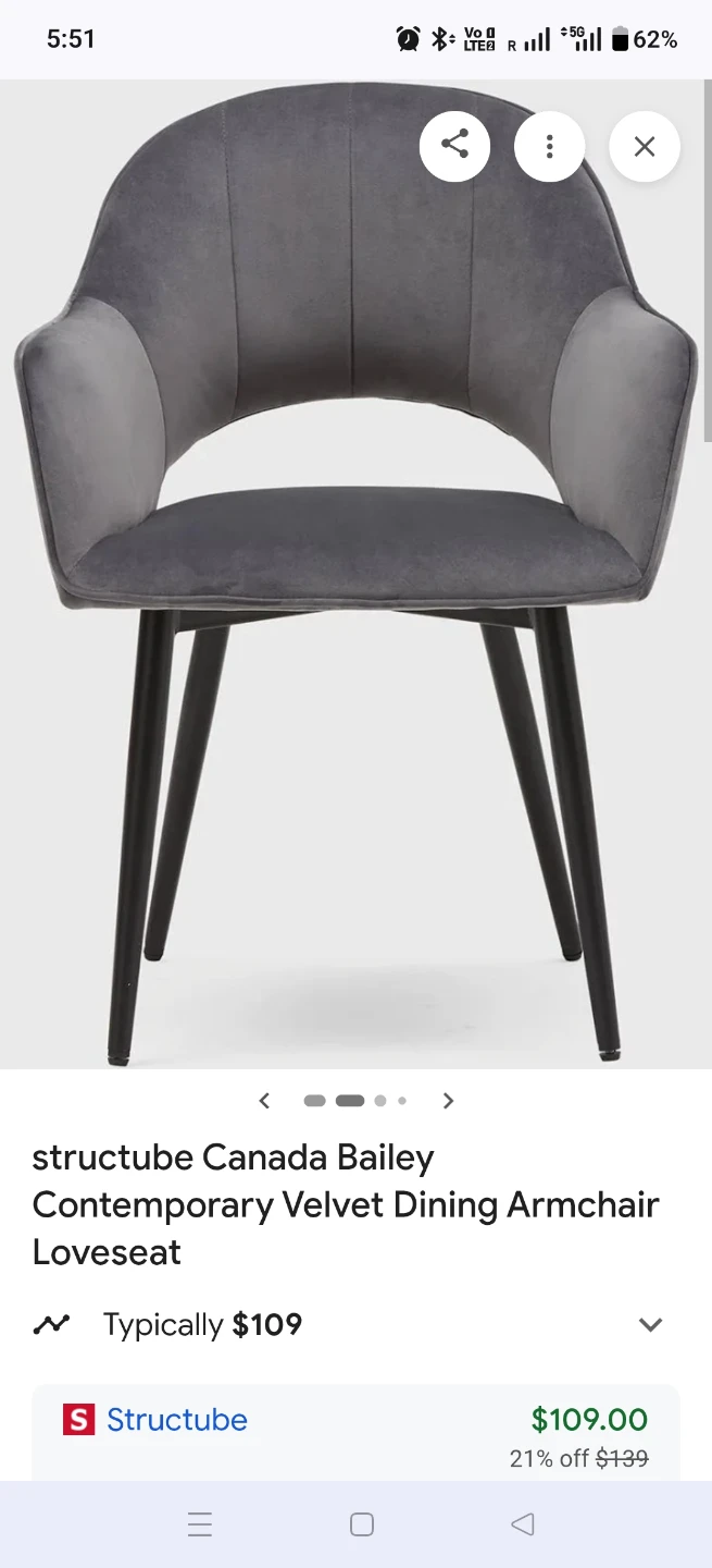 Structube Bailey Contemporary Velvet Dining Armchair - Set of 2 - photo 2