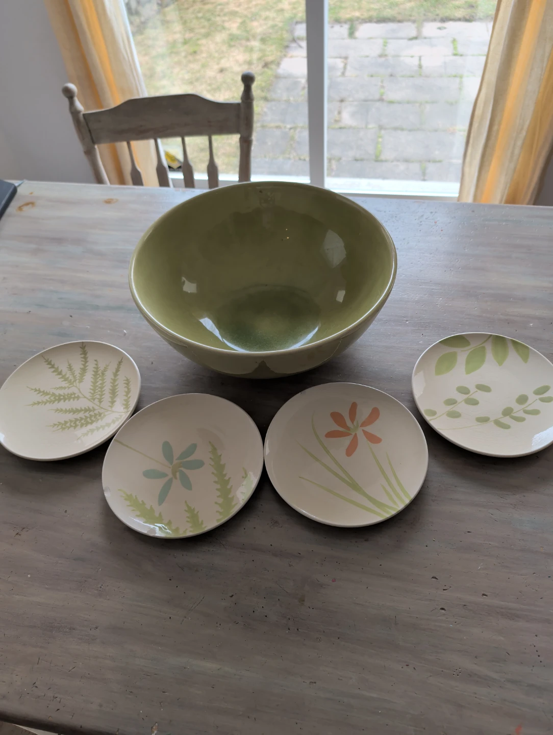 Ceramic Serving Bowl and Four Small Plates