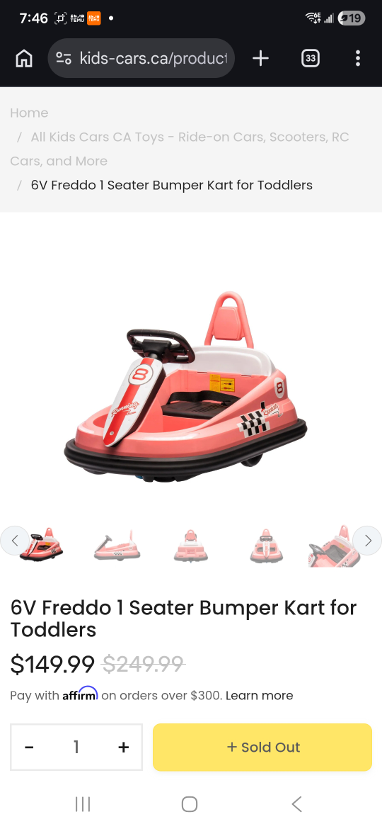 6V Freddo 1 Seater Bumper Kart for Toddlers